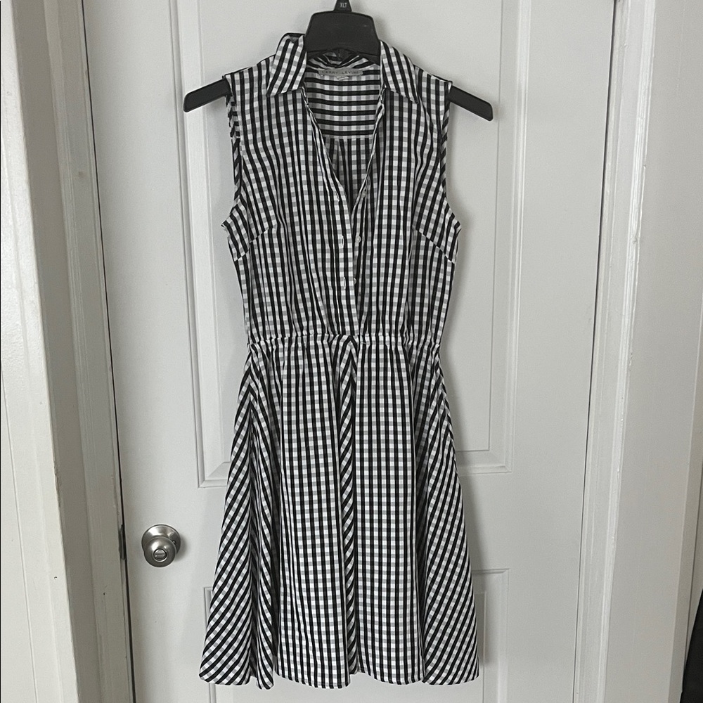 Larry Levine Black and White Checkered Midi Dress